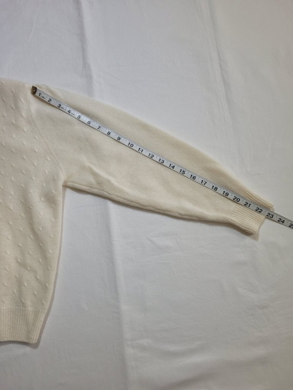 PS Illustrations Pointelle Knit Cardigan Sweater Ivory Medium Lambswool Blend - Picture 7 of 9